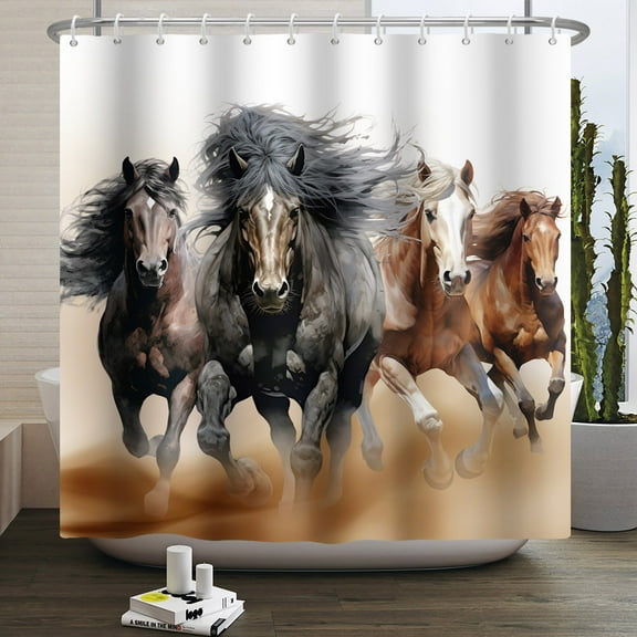 Pbobriich Farmhouse Horse Shower Curtains,Farm Animals Country Bathroom Curtain with Hooks,72"x72"