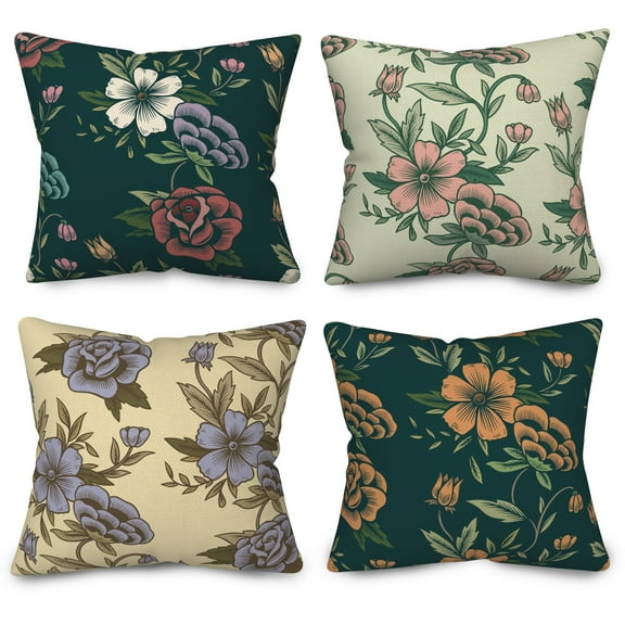 Pbobriich Floral Pillow Covers 18x18 Inch Set of 4,Throw Pillowcases Black Square Pillow Cover for Home