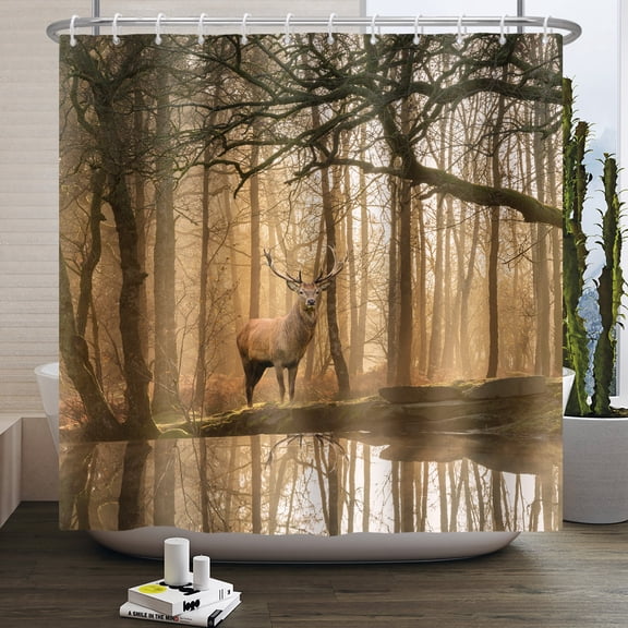 Pbobriich Forest Elk Deer Shower Curtain,Nature Animals Bathroom Curtain,47"x71"