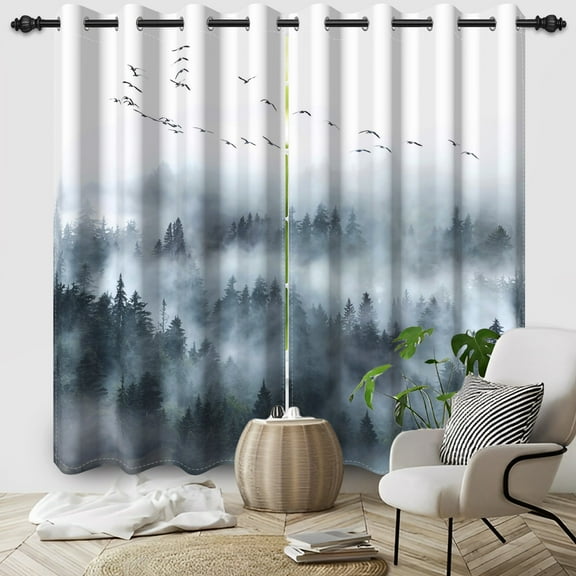 Pbobriich Forest Tree Curtains, Nature Mist Drapes Thermal Insulated Window Curtain for Bedroom 42x84 Inch Set 2 Panels