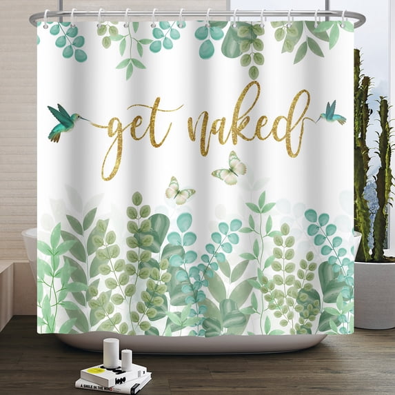 Pbobriich Get Naked Shower Curtain,Spring Plants Bird Bath Curtain with Hooks,72"x72"