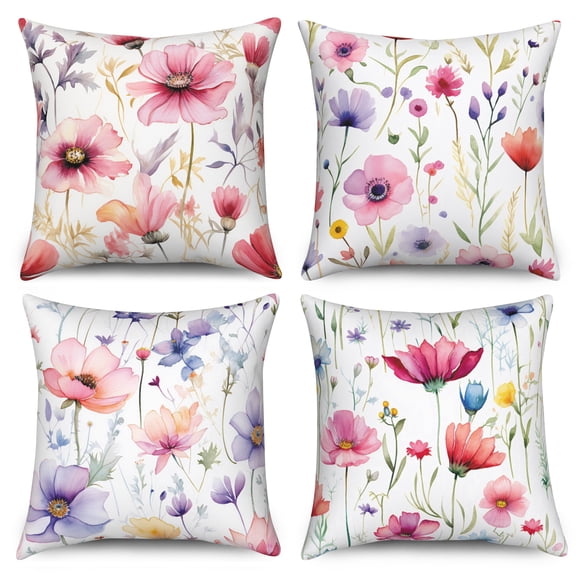 Pbobriich Green Gray Throw Pillow Cover Set of 4 Vintage Daisy Floral Linen Decoration Pillowcase for Home Couch Sofa Bed,16x16 Inch