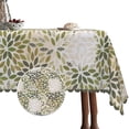 thumbnail image 1 of Pbobriich Green Linen Tablecloth 60x84 Inch Rectangular,Dahlia Flowers Table Cover for Party Picnic Dinner Decor, 1 of 5