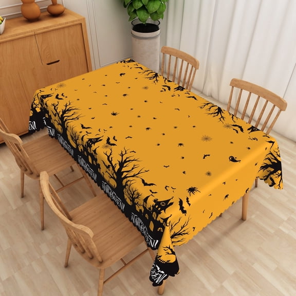 Pbobriich Halloween Tablecloth Rectangle, Yellow Table Cloth for Kitchen Dinner Decor, 60x84 Inch