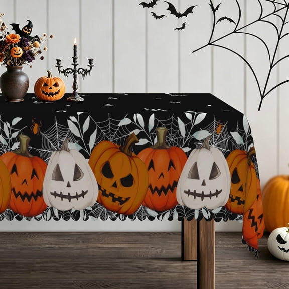 Pbobriich Halloween Tablecloth for Rectangle Table Spooky Pumpkin Pattern Halloween Table Cloth for Kitchen Dinner Decor, 60x84 Inch