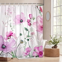 Pbobriich Hot Pink Floral Shower Curtains,Spring Watercolor Wildflower Shower Curtain Farmhouse Bathroom Decor with Hooks,72"x72"