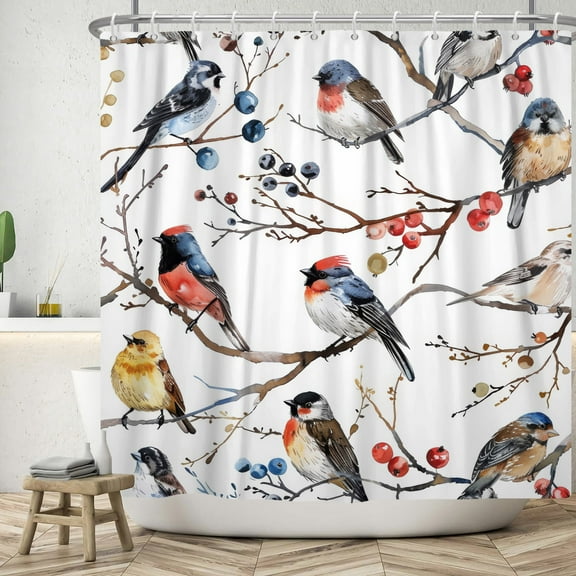 Pbobriich Hummingbird Shower Curtain,Country Bird in Branch Shower Curtain for Bathroom 72Wx72L inch Fabric Bath Curtains