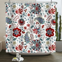 Pbobriich Mandala Flower Shower Curtains,Teal Blue and Red Bath Curtain,Colorful Floral Bathroom Curtain,72"x72"