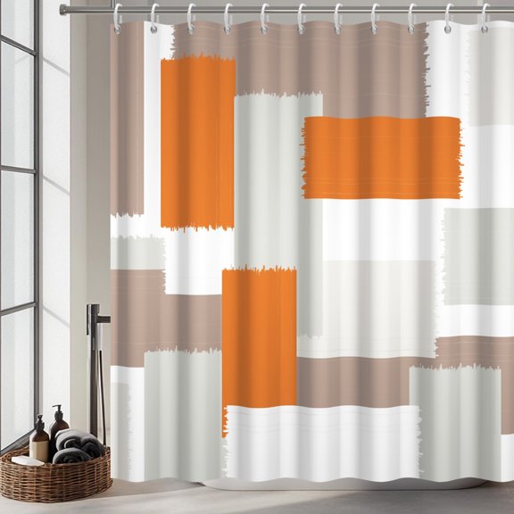Pbobriich Modern Abstract Shower Curtain for Bathroom Orange and Gray Minimalist Shower Curtain with Hooks,72x78 Inches