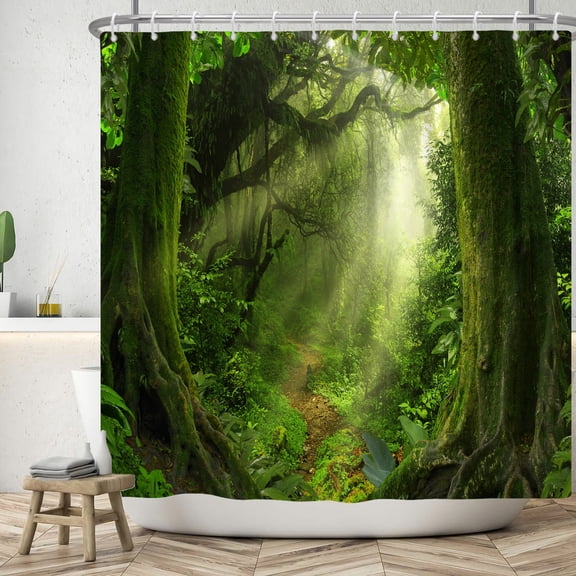 Pbobriich Nature Shower Curtain,Jungle Rain Forest Tree Waterproof Polyster Bathroom Curtain,47"x71"