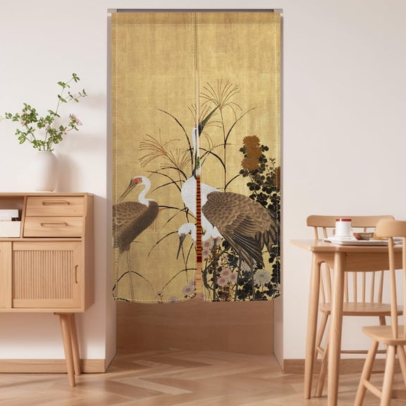 Pbobriich Noren Japanese Style Doorway Curtain with a Picture of Vintage Crane Printed on it,28.3"x39.3"