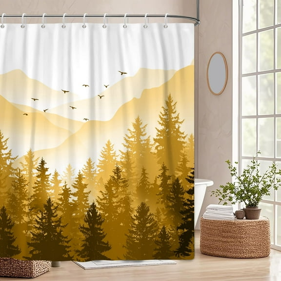 Pbobriich Pine Trees Shower Curtain Trees Forest Yellow Bathroom Curtains,72"x78"