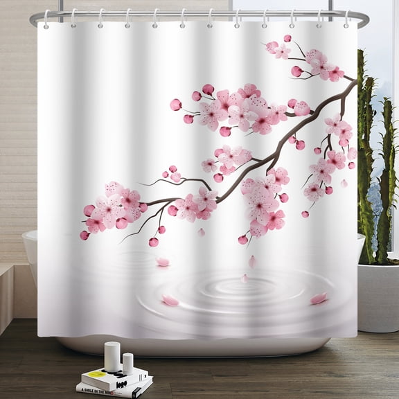 Pbobriich Pink Plum Blossom Shower Curtains,Vintage Floral Flowers Bathroom Curtain with Hooks,60"x72"