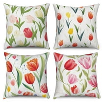 Pbobriich Pink Tulips Floral Throw Pillow Covers, 18 x 18 inch Summer Flowers Cushion Case for Sofa Couch Set of 4