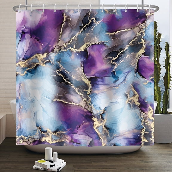 Pbobriich Purple Blue Shower Curtain,Ombre Marble Shower Curtain，Modern Aesthetic Ink Texture Bathroom Curtain with Hooks,72x78 Inch