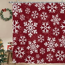 Pbobriich Red Christmas Fabric Shower Curtain,Winter Snowflake Waterproof Bath Curtain with Hooks,72"x72"