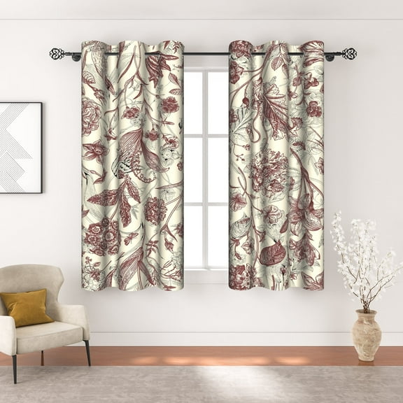 Pbobriich Pink Flower Curtains for Bedroom,Country Purple Drapes Thermal Insulated Window Curtain for Linving Room 42x63 Inch