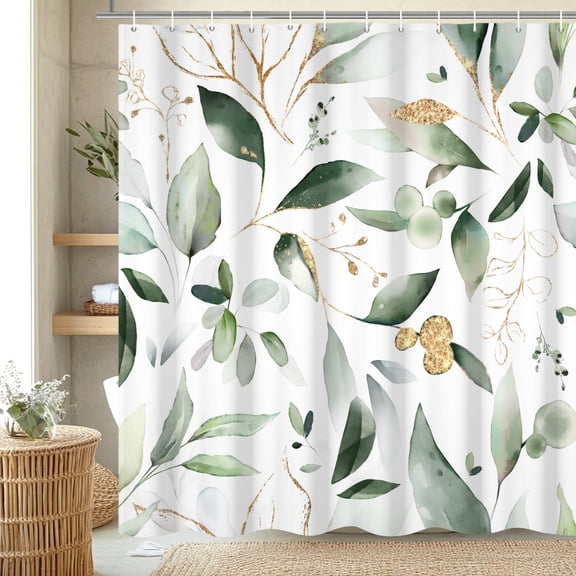 Pbobriich Sage Green Shower Curtains for Bathroom Spring Eucalyptus Leaves Plants Shower Curtain with Hooks,72x72 Inches