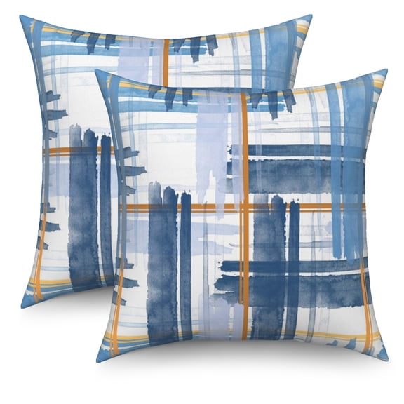Pbobriich Set of 2 Throw Pillow Covers Abstract Blue and Yellow Geometric Decorative Pillow Cases Home Decor Square 20"x20" Inches