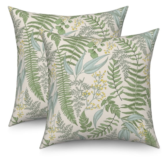 Pbobriich Set of 2 Throw Pillow Covers Nature Plants Leaves Green Linen Decorative Pillow Cases Home Decor 18x18 Inches