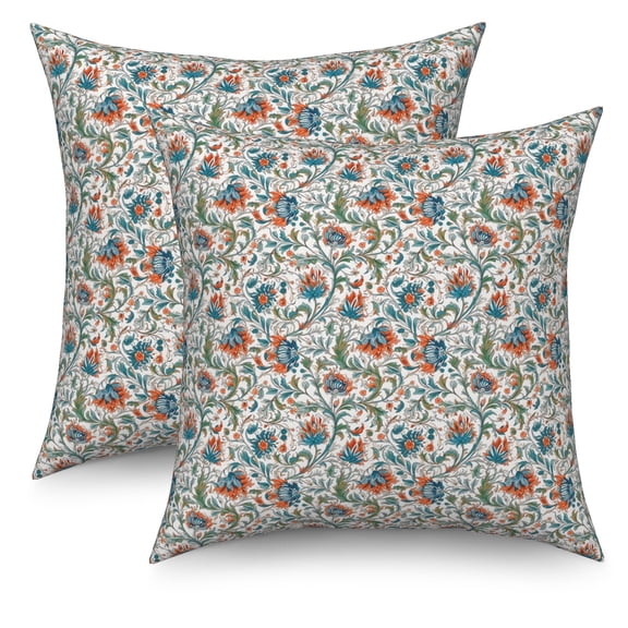 Pbobriich Set of 2 Throw Pillow Covers Teal Green Mandala Flower Print Linen Decorative Pillow Cases Home Decor 18x18 Inches