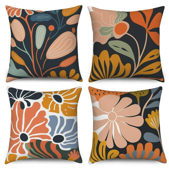 PBOBRIICH Boho Dahlia Throw Pillow Covers Set of 4,Floral Linen Pillowcase for Living Room Bedroom Decor,18x18 Inch