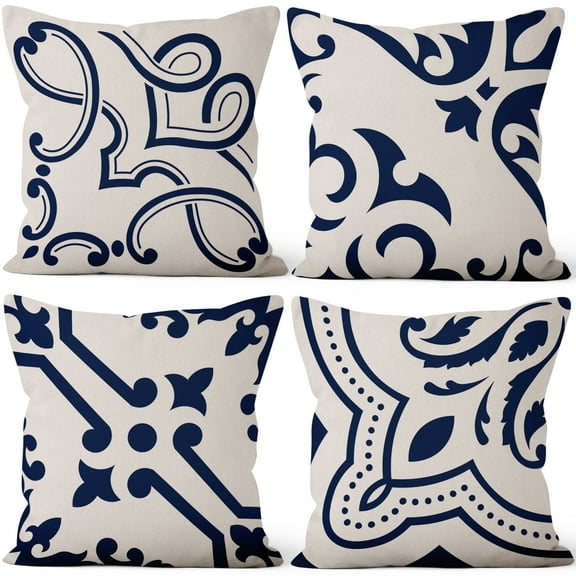 Pbobriich Set of 4 Geometry Linen Throw Pillow Covers,Modern Abstract Pillow Case for Couch Living Room 18 x 18