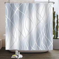 Pbobriich Silvery Striped Shower Curtain for Bathroom Light Blue and White Shower Curtain with Hooks,72x72 Inches