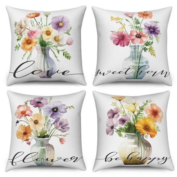 Pbobriich Spring Floral Pillow Covers ,Farmhouse Throw Pillow Cover Sofa Cushion Case 18''x18'' (4 Count)