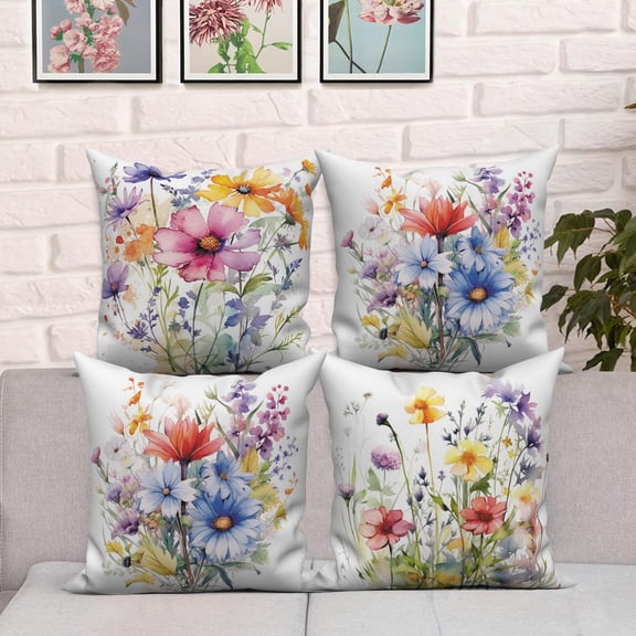 Pbobriich Spring Floral Throw Pillow Covers 18x18 Set of 4 Wildflowers Decorative Pillow Cushion Cases Home Decor