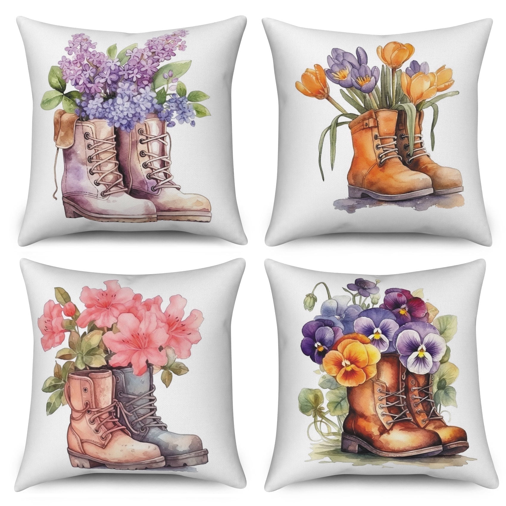 Pbobriich Spring Pillow Covers 16x16 inch Set of 4 Cardinal Floral Throw Pillowcase Linen Sofa Bedroom Living Room Decorations