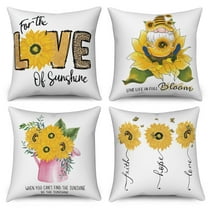 Pbobriich Sunflower Pillow Cases 18x18 Set of 4 Summer Throw Pillow Covers Square Linen Pillow Cover for Couch Sofa Patio