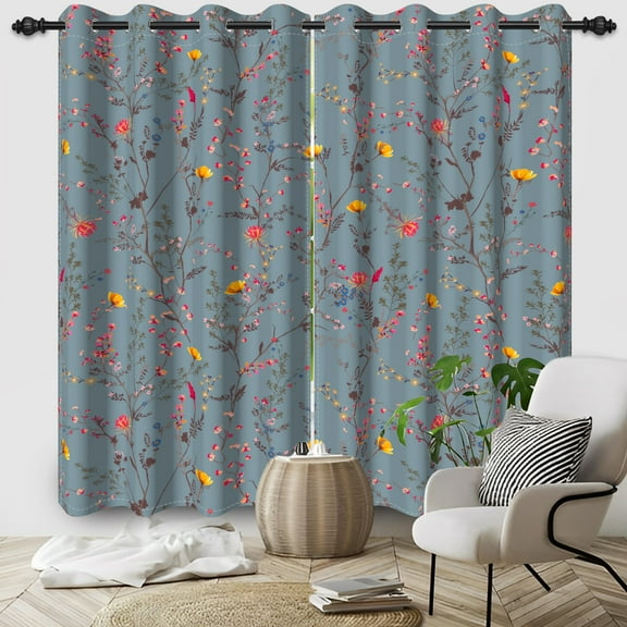 Pbobriich Teal Blue Blackout Curtains ,Rustic Flower Pattern Drapes Window Curtain for Bedroom 42x108 Inch Set 2 Panels