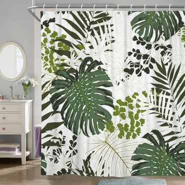 Pbobriich Tropical Palm Shower Curtain, Green Plant Leaves Waterproof Fabric Bathroom Curtain,72x72 in