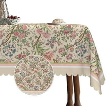 Pbobriich Vintage Beige Linen Tablecloth 60x84 Inch Rectangular,Peony Flowers Table Cover for Party Picnic Dinner Decor