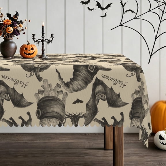 Pbobriich Vintage Halloween Tablecloth, Witch Hat Bat, Holiday Kitchen Dining Room Party Decor, 60x84