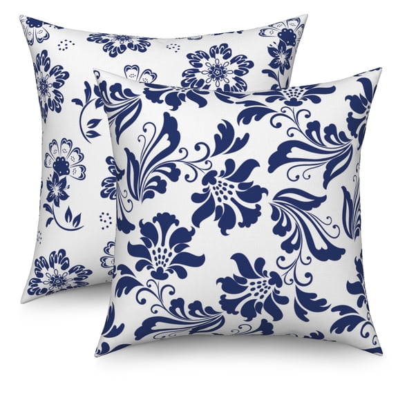 Pbobriich Vintage Throw Pillow Covers Set of 2 Blue Mandala Flower Patterned Decorative Pillow Cases Home Decor Square 18"x18" Inches