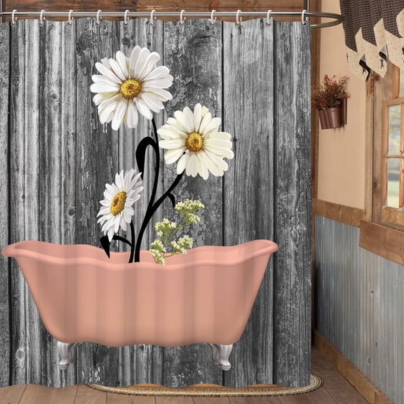 Pink and Grey Shower Curtain,Wooden Grain Bath Curtain for Bathroom 72x72 inch