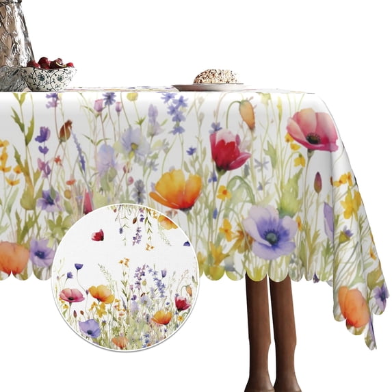 Pbobriich Wildfloral Linen Tablecloth 54X78 Inch Rectangular,Rustic Table Cover for Party Picnic Dinner Decor