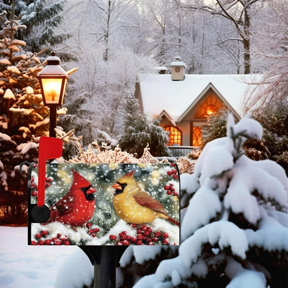 Pbobriich Winter Hummingbird Snow Magnetic Mailbox Cover,Fade Resistant,18x21