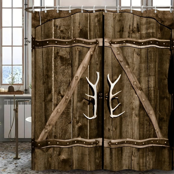 Barn Door Shower Curtains Brown Rustic Bathroom Curtain,Fabric,Waterproof,72"x72"