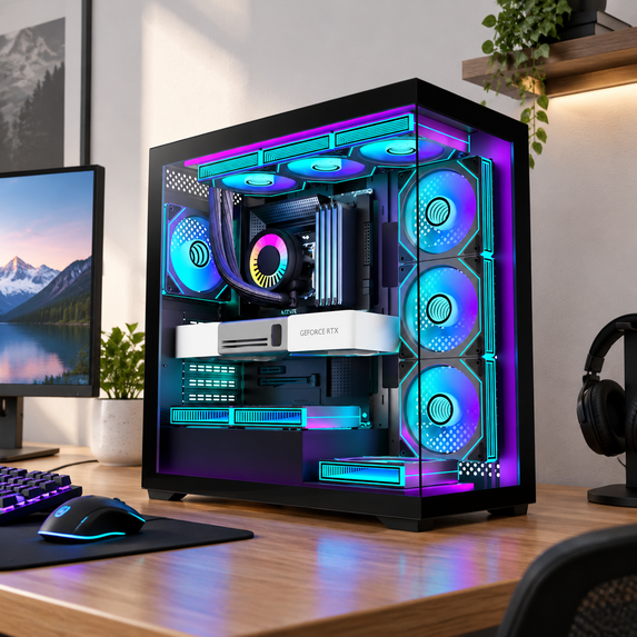 Pc Case 7 Pwm Argb Fans Pre-installed Mid-tower Gaming Panoramic ...