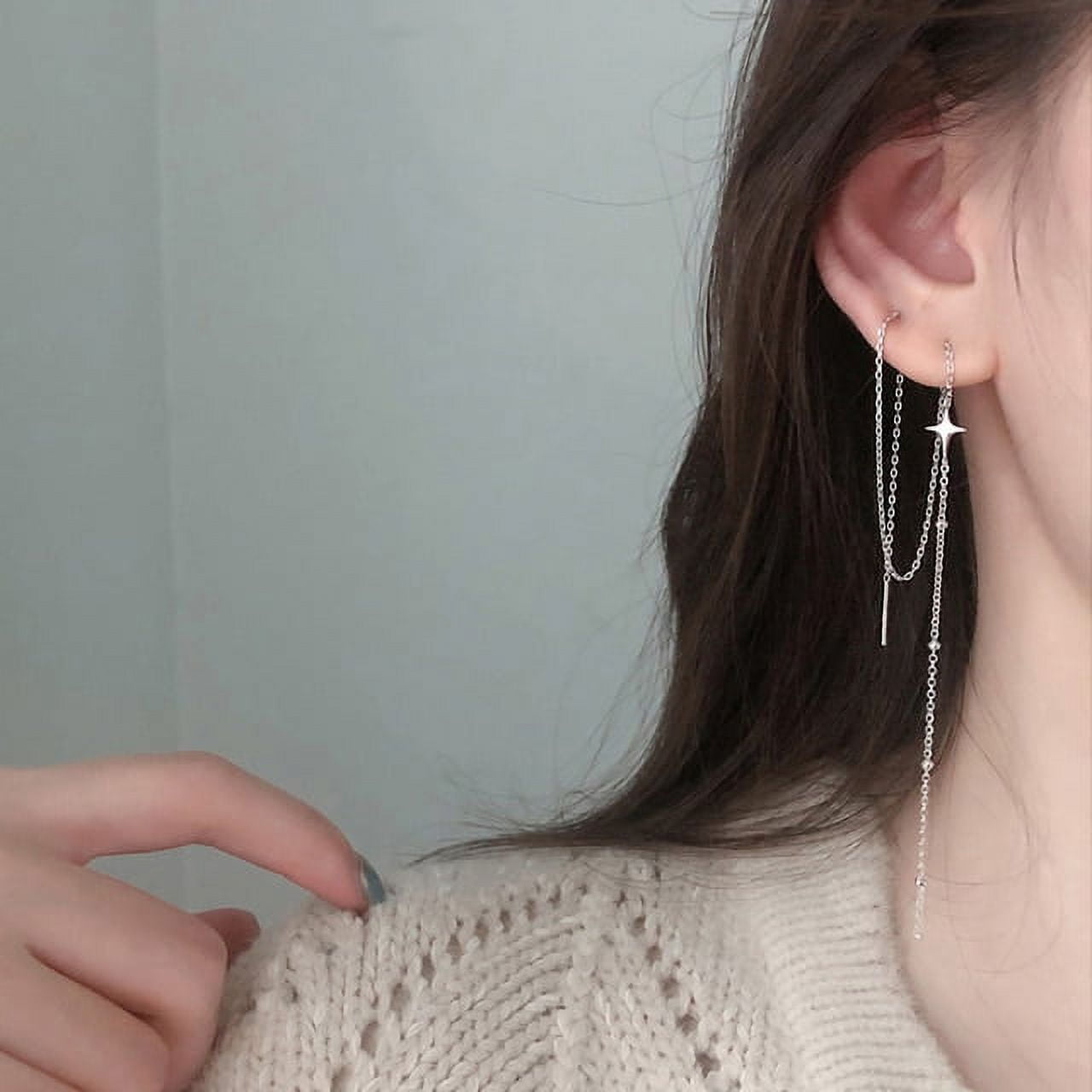 Pc Cross Ear Cuff Earrings Tassel Rhinestones Piercing Stud Earring Simple  Chain Clip Earrings Cuff 2022 Trendy Women Jewelry
