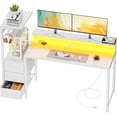 thumbnail image 1 of 60 inch Gaming Desk with Led Lights & Outlets, Computer Desk with 3 Drawers & Shelves, Gamer Desk with Monitor Stand & Side Hooks for Game Room, Home Office, White, 1 of 8