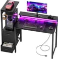 thumbnail image 1 of 44 inch Gaming Desk with Led Lights & Outlets, Computer Desk with 3 Drawers & Shelves, Gamer Desk with Monitor Stand & Side Hooks for Game Room, Home Office,Black, 1 of 8