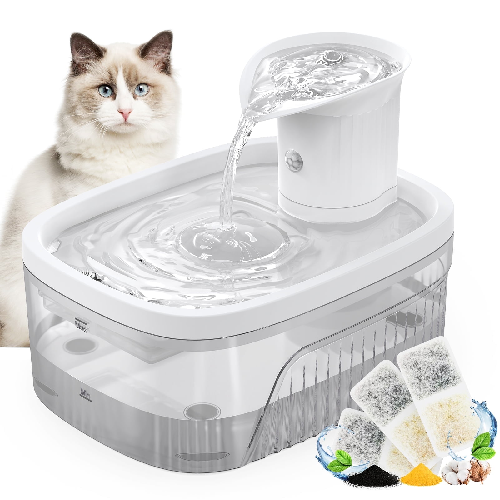 PcEoTllar Cat Water Fountain Battery Operated, 84OZ/2.5L Wireless Pet Water Fountain for Cats, Cat Fountain with Motion Sensor, Ultra Quiet Pump, White