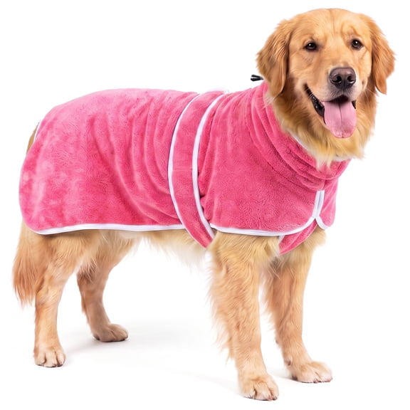 PcEoTllar Dog Bathrobe, Microfiber Dog Drying Coat, Super Absorbent Dog Towel Robe for Small Medium Large Dogs, Quick Dry Dog Bath Towel for After Bath, Swimming & Rainy Days, Pink L