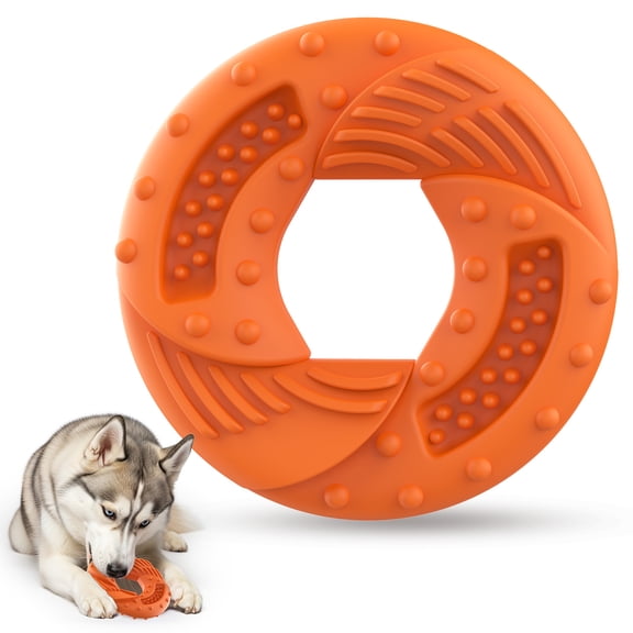 PcEoTllar Dog Chew Toy for Aggressive Chewers, Durable Natural Rubber Dog Toy, Textured Dental Chew Toy for Small, Medium & Large Dogs, Interactive Fetch & Tug Toy, Orage