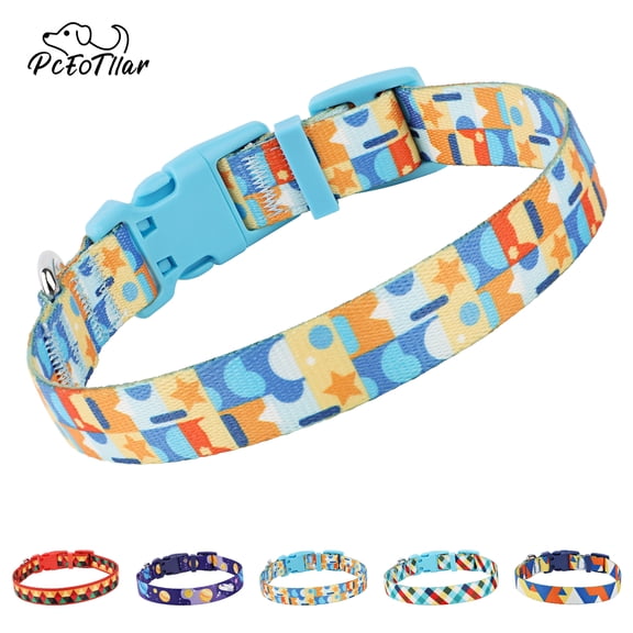 PcEoTllar Dog Collar with Geometric Patterns – Colorful Stylish & Durable Nylon Dog Collar for Small Medium Large Dogs (Blue Sky, Medium)