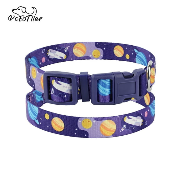 PcEoTllar Dog Collar with Geometric Patterns – Colorful Stylish & Durable Nylon Dog Collar for Small Medium Large Dogs (Happy Planet, Small)